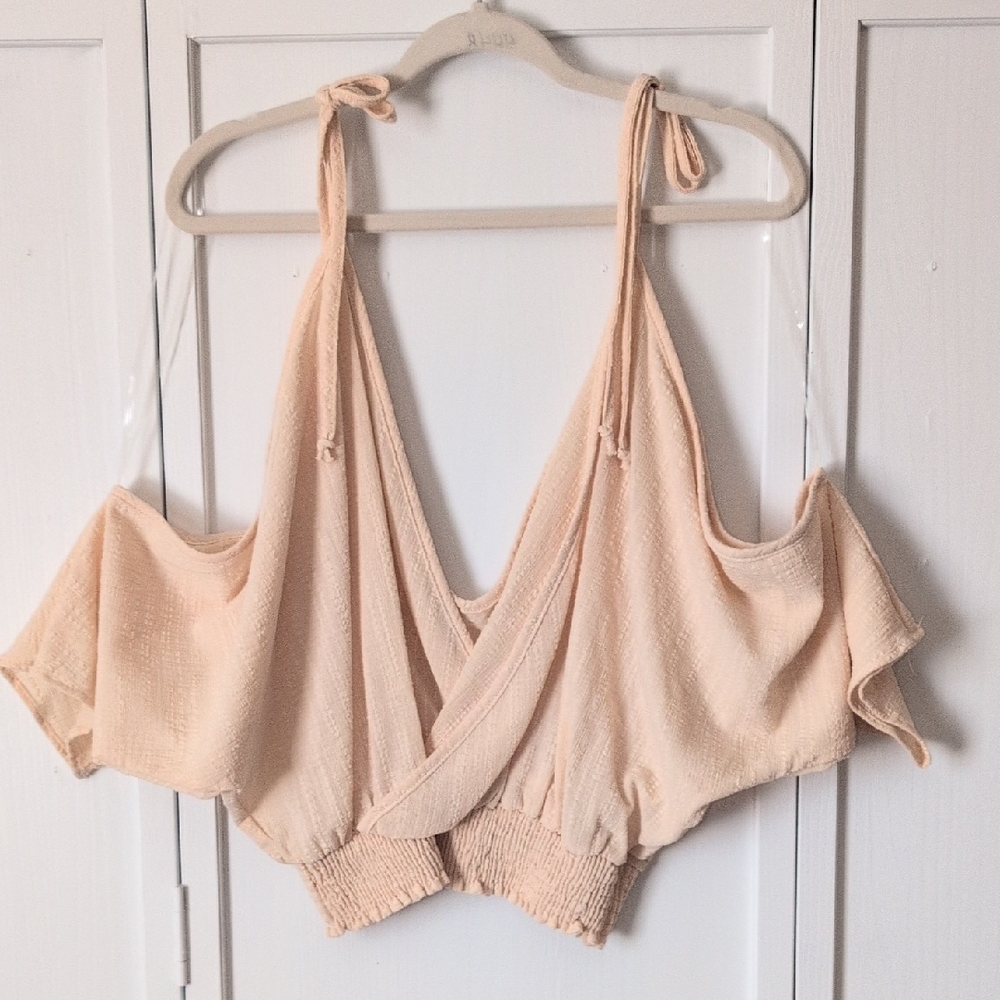 Peach Love Off-Shoulder Emily Crop Top Dolman Sleeves NWT Made In CA Size Large